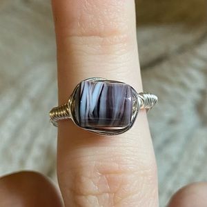 Wire wrapped bead ring.
